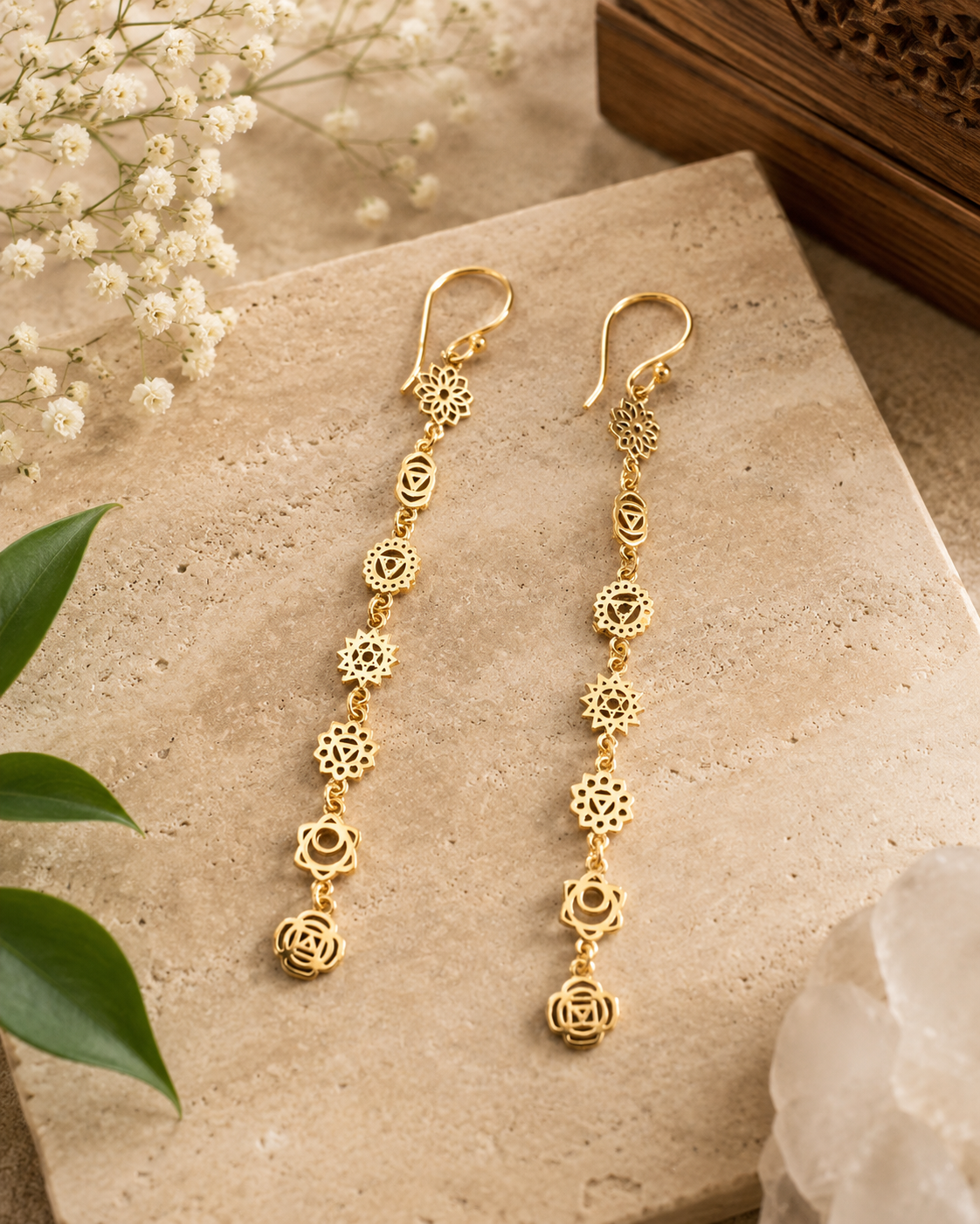 7 Chakra Brass Earrings - Golden