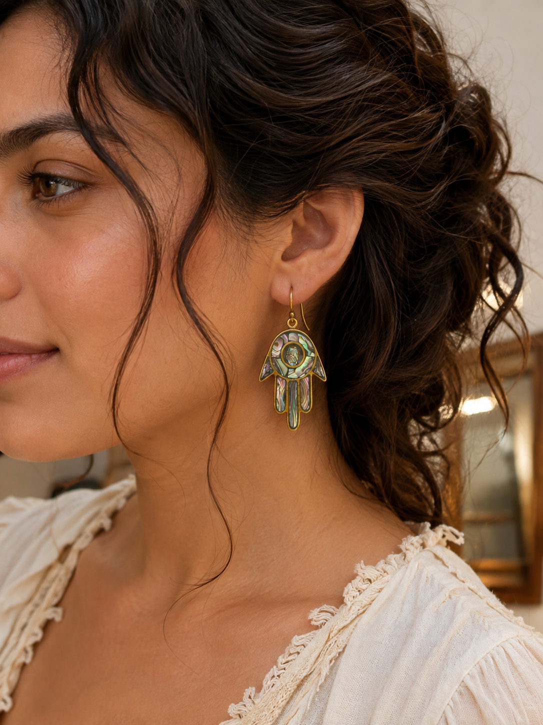 Abalone hamsa Earrings