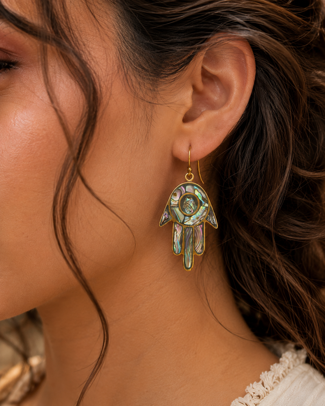 Abalone hamsa Earrings