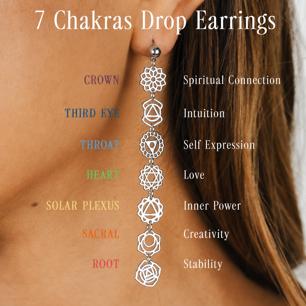 7 Chakra Brass Earrings - Silver