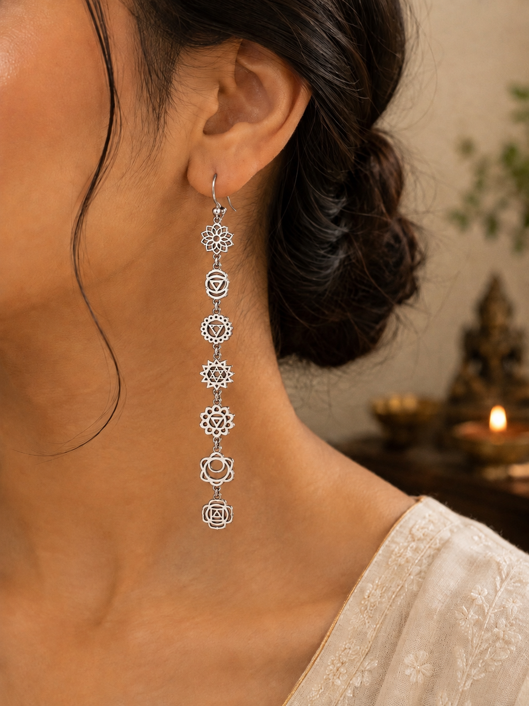 7 Chakra Brass Earrings - Silver