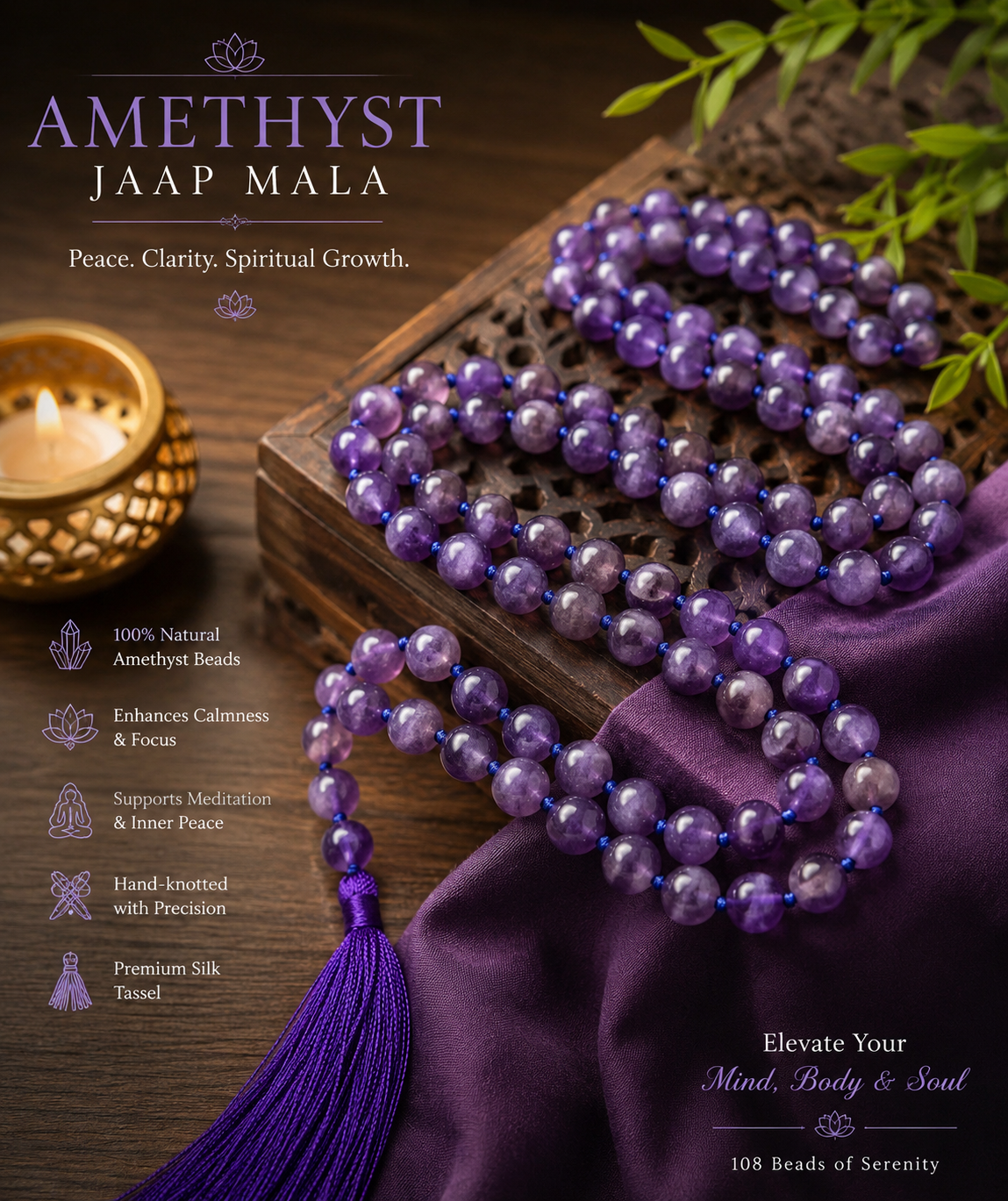 Amethyst Jaap Mala – 108 Beads