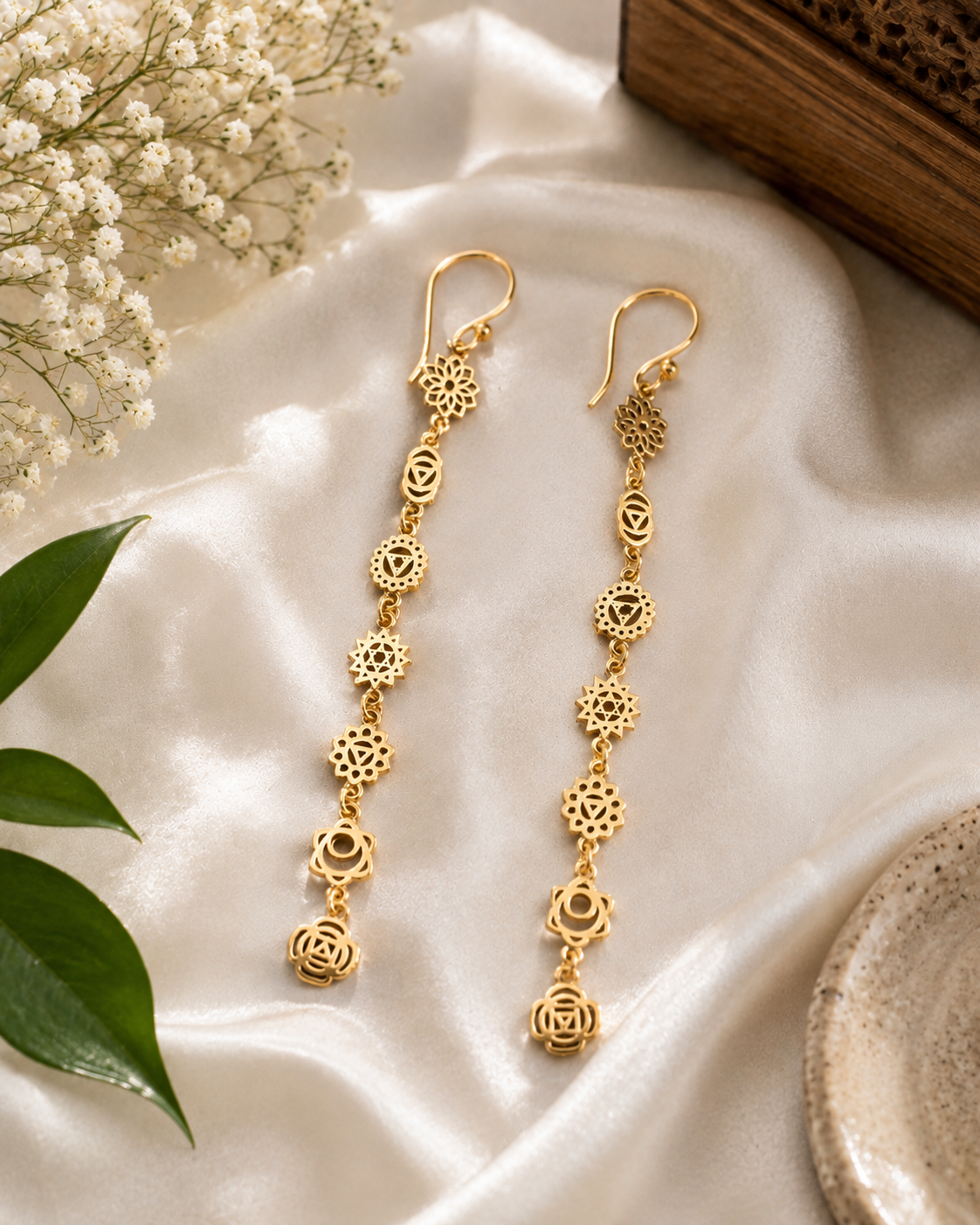 7 Chakra Brass Earrings - Golden