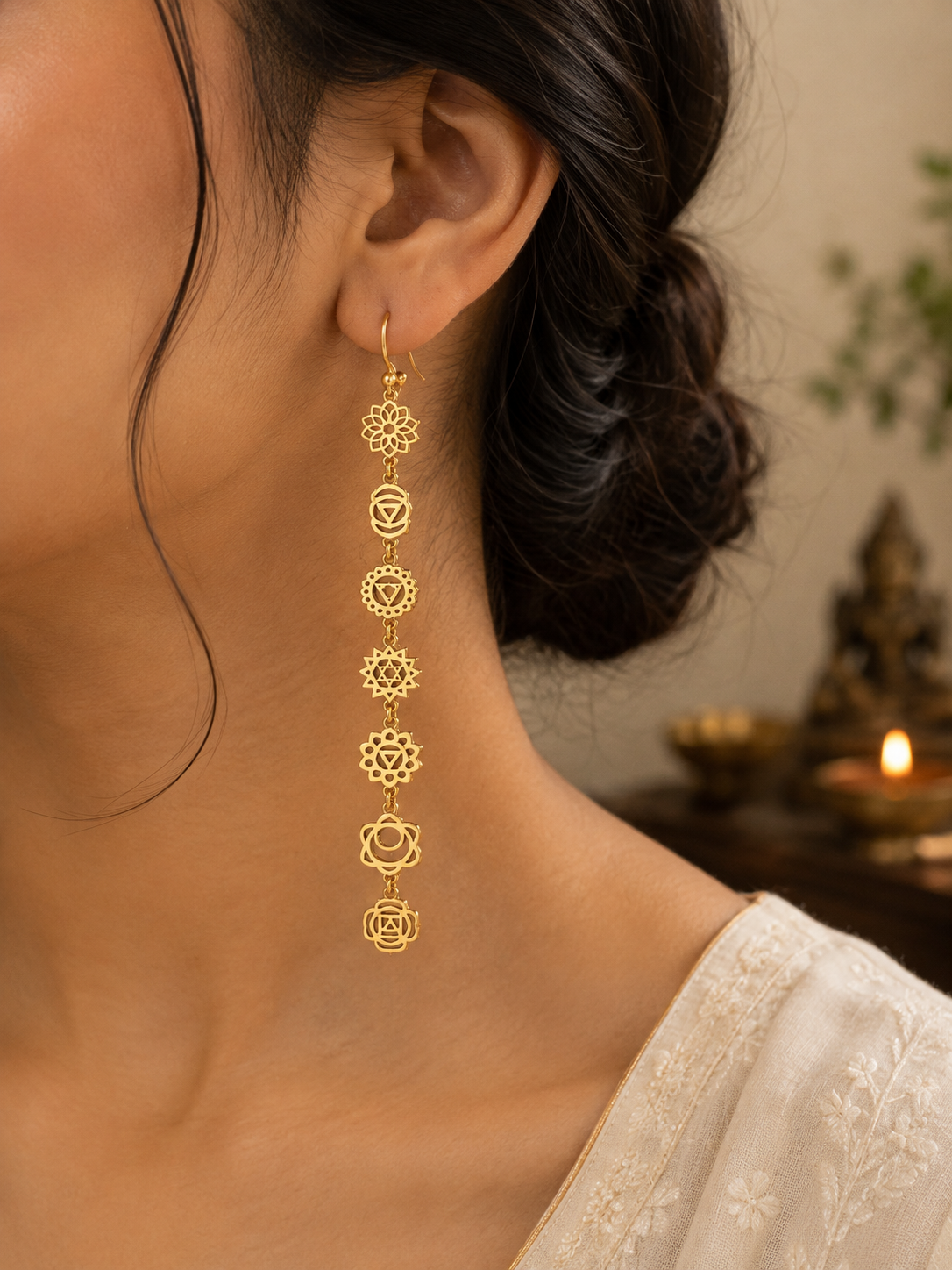 7 Chakra Brass Earrings - Golden