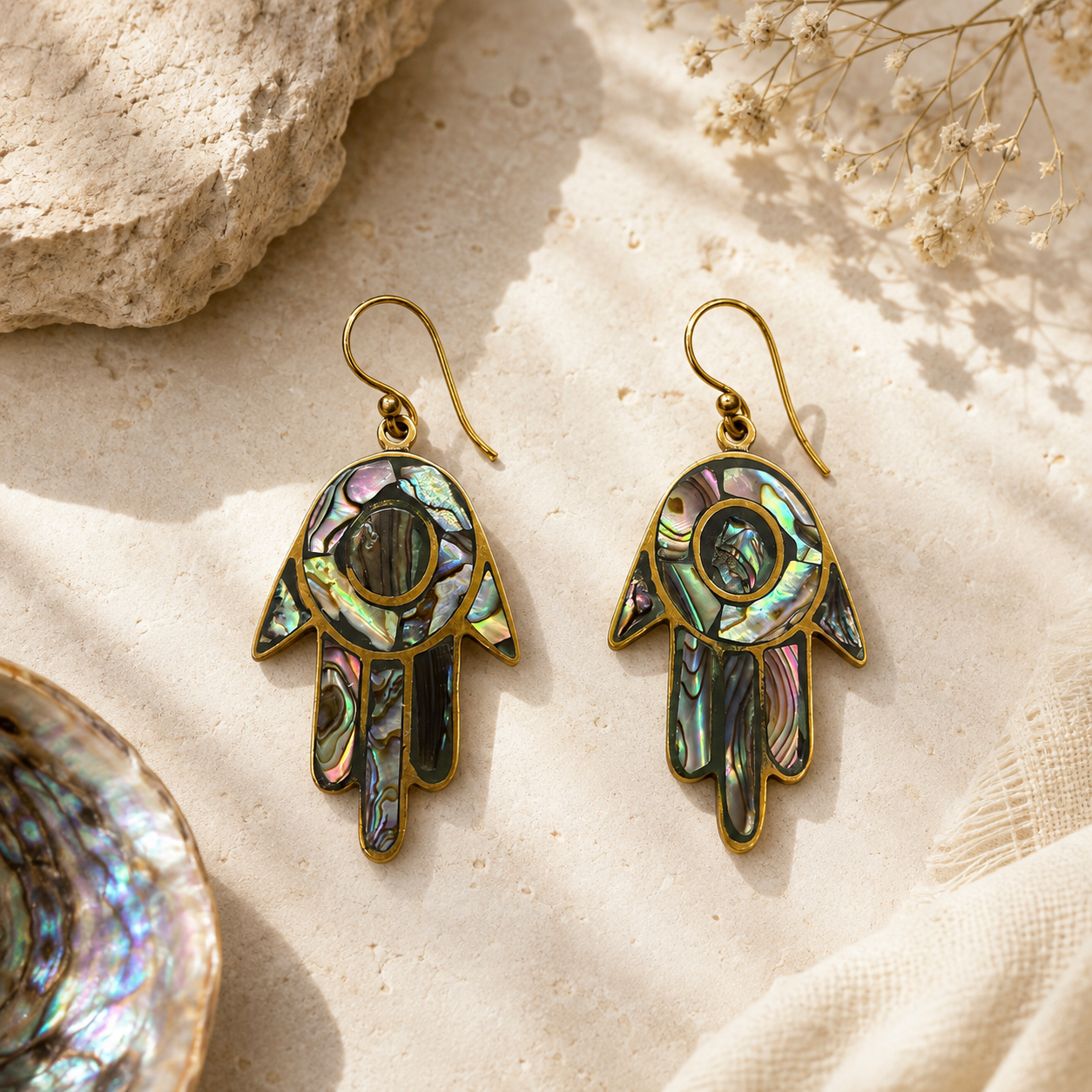 Abalone hamsa Earrings