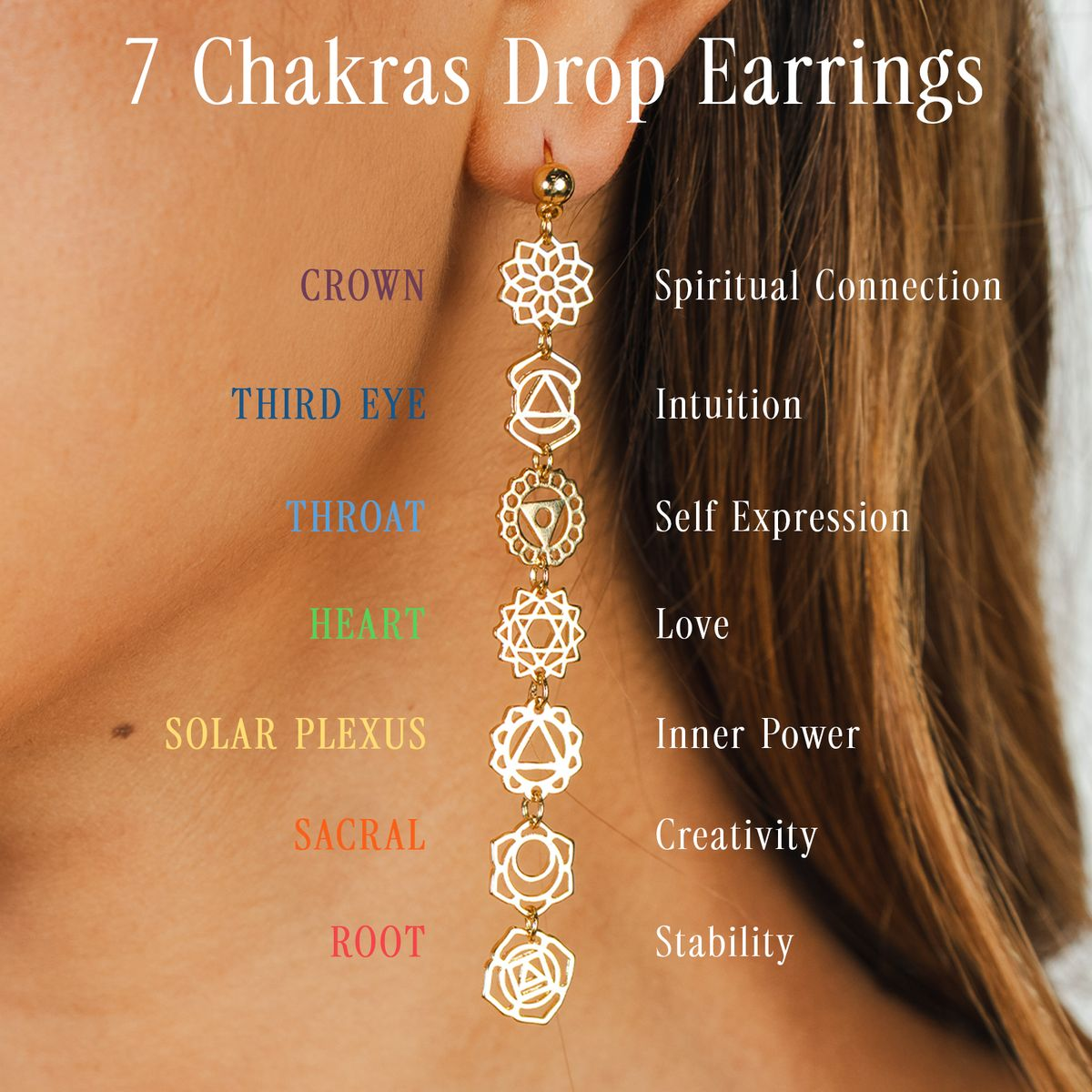 7 Chakra Brass Earrings - Golden