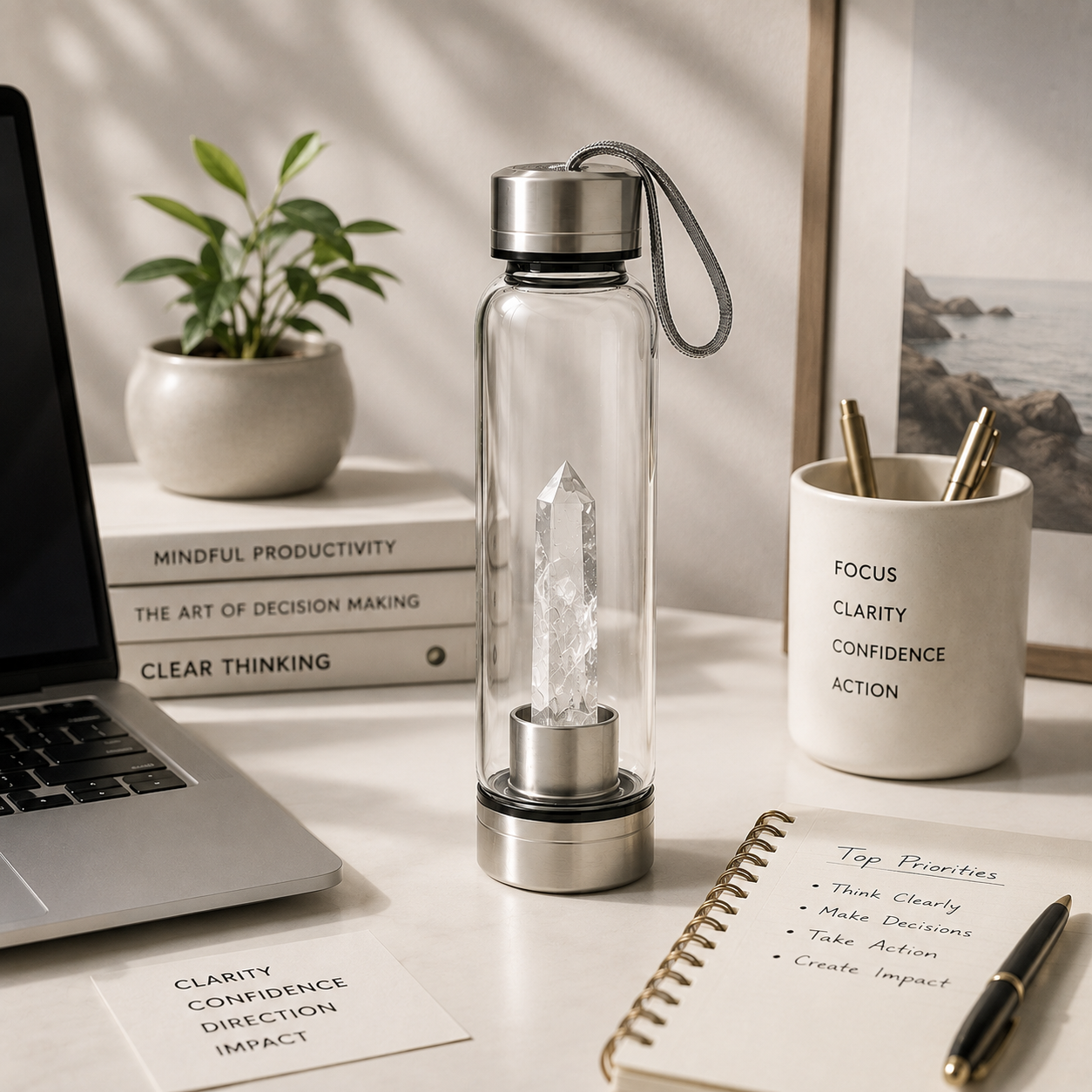 Clear Quartz Crystal Water Bottle