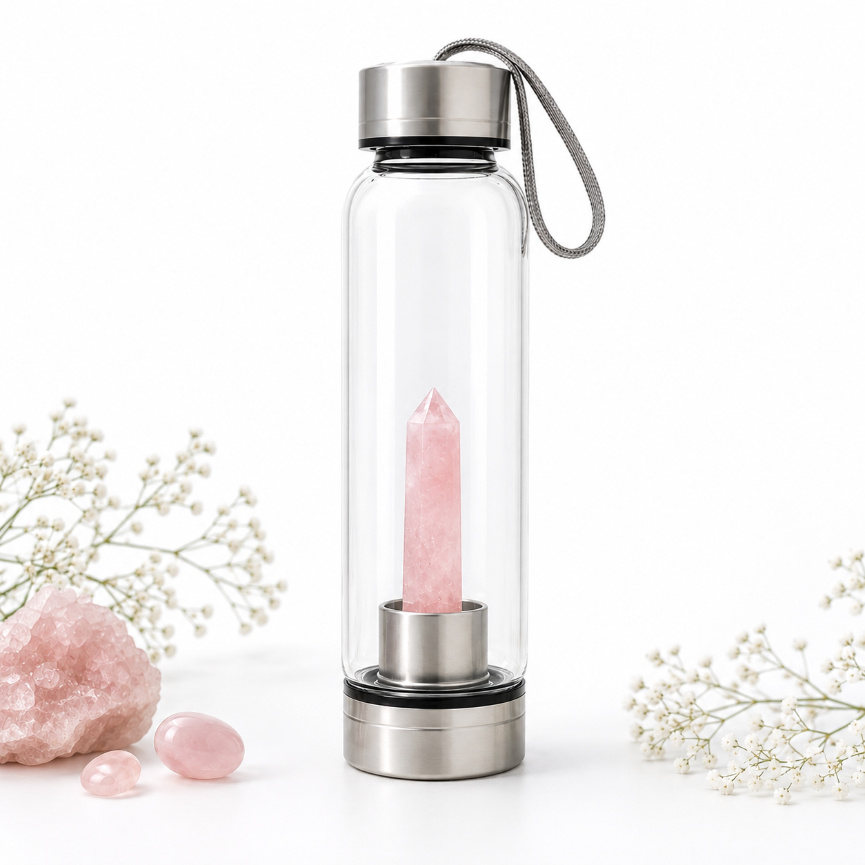 Rose Quartz Crystal Water Bottle