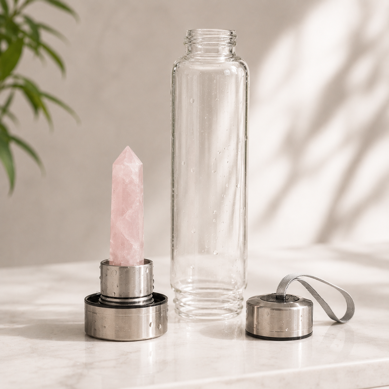 Rose Quartz Crystal Water Bottle